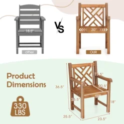 Tangkula Teak Wood Outdoor Patio Dining Chair with Ergonomic Slatted Seat -Tangkula Shop GUEST d69fc898 6854 4e31 b7ff 8325c3547714