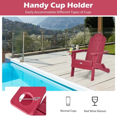 Tangkula Folding Patio Adirondack Chair Weather Resistant Cup Holder Yard Red 6 Tangkula Folding Patio Adirondack Chair Weather Resistant Cup Holder Yard Red - Image 6