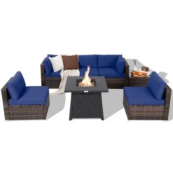 Tangkula 7PCS Rattan Patio Sectional Furniture Set W/ 30" Fire Pit Table & Cushion -Tangkula Shop GUEST d6dbec00 2132 4a48 8d91 930bf6738941