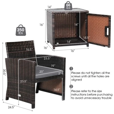 Tangkula 3 Pieces Outdoor PE Wicker Bistro Set With Waterproof Cover For Porch Balcony Garden And Poolside, Red/Off White/Grey/Turquoise 4 Tangkula 3 Pieces Outdoor PE Wicker Bistro Set With Waterproof Cover For Porch Balcony Garden And Poolside, Red/Off White/Grey/Turquoise - Image 4