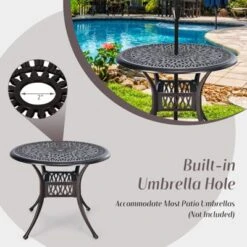 Tangkula 36" Outdoor Dining Table Round Cast Aluminum Patio Dining Table With Umbrella Hole And Adjustable Non-Slip Foot Pads -Tangkula Shop GUEST d71e9199 ff05 4f20 b17e dcaae5b4e29b