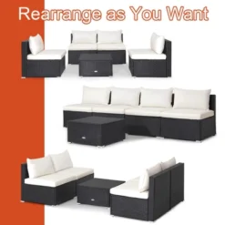 Tangkula 5PCS Patio Outdoor Rattan Sofa Conversation Set W/ Seat & Back Cushions Off White -Tangkula Shop GUEST d732190c b12b 4833 95e0 1c766d2e1329