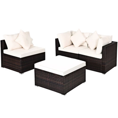 Tangkula 4PCS Patio Rattan Wicker Sectional Sofa Set Conversation Furniture Set W Cushion 3 Tangkula 4PCS Patio Rattan Wicker Sectional Sofa Set Conversation Furniture Set W Cushion - Image 3
