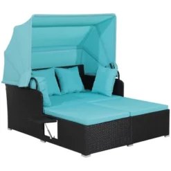 Tangkula Patio Hand-Woven PE Wicker Daybed Outdoor Loveseat Sofa Set W/ Turquoise Cushions 18 Tangkula Patio Hand-Woven PE Wicker Daybed Outdoor Loveseat Sofa Set W/ Turquoise Cushions -Tangkula Shop GUEST d7950e50 0737 4704 824d 62ad7a358cc3