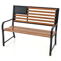 Tangkula 50” Outdoor Garden Bench 2-Person Metal Patio Chair With Flag Pattern Backrest & Rustic Wood Grain Finish 19 Tangkula 50” Outdoor Garden Bench 2-Person Metal Patio Chair With Flag Pattern Backrest & Rustic Wood Grain Finish -Tangkula Shop GUEST d7d65d45 b678 4582 8c9d 63e1562dbef6