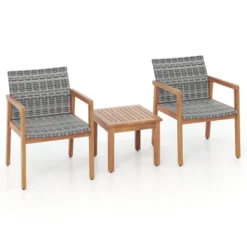 Tangkula 3-Piece Outdoor Patio Furniture Set - Acacia Wood & PE Rattan Bistro Set -Tangkula Shop GUEST d7edacea 02b0 462e a135 0c1027d1d337