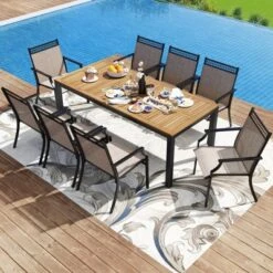 Tangkula 9-Piece Outdoor Patio Dining Set - Large Acacia Wood Table with 8 Chairs