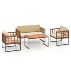 Tangkula 4-Piece Outdoor Acacia Wood Furniture Set with Metal Frame & Beige Cushions -Tangkula Shop GUEST d7f37f5f 1ce5 4d24 b5cb f84216d972ed