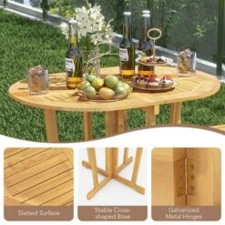 Tangkula Outdoor Folding Bar Table W/ Oval Tabletop & Cross Base For Patio Natural -Tangkula Shop GUEST d7fdfcf1 c9b9 487a a57f 3b7f2cee94e3