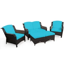 Tangkula 5 PCS Patio Rattan Sectional Sofa Set Outdoor Furniture Conversation Set Cushioned Loveseat Sofa Ottoman -Tangkula Shop GUEST d8159c47 a30c 45af 97f7 3b4060a27f8a