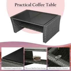 Tangkula 4-Piece Rattan Wicker Patio Outdoor Furniture Sofa Set With Cushions & Tempered Glass Table 18 Tangkula 4-Piece Rattan Wicker Patio Outdoor Furniture Sofa Set With Cushions & Tempered Glass Table -Tangkula Shop GUEST d81dd0af d769 4038 84d5 1c622bfca544