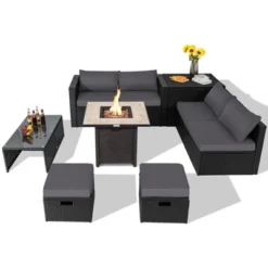 Tangkula 9-Piece Outdoor Wicker Sectional Set with Gas Fire Pit Table -Tangkula Shop GUEST d86c6f1f 544b 4ff1 92bc 1b441185d73b