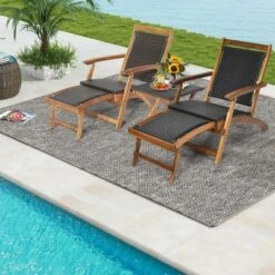 Tangkula 3-Piece Patio Lounge Chair Set with Folding Side Table & Ottoman