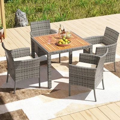 Tangkula Outdoor PE Wicker Chairs Set Of 4 Patio Dining Armchairs W/ Padded Cushions 1 Tangkula Outdoor PE Wicker Chairs Set Of 4 Patio Dining Armchairs W/ Padded Cushions