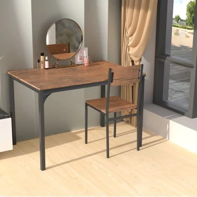 Tangkula 4PCS Dining Table Set Kitchen Table With Bench And Chairs Industrial Gathering Bench Dining Set Brown/Grey 2 Tangkula 4PCS Dining Table Set Kitchen Table With Bench And Chairs Industrial Gathering Bench Dining Set Brown/Grey - Image 2