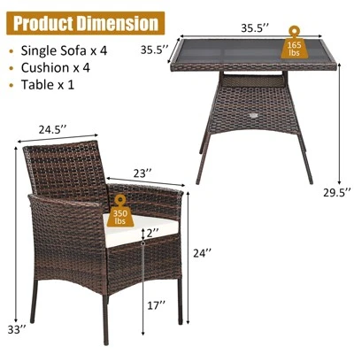 Tangkula 5-Piece Outdoor Rattan Dining Set - Patio Wicker Table & Cushioned Chairs 2 Tangkula 5-Piece Outdoor Rattan Dining Set - Patio Wicker Table & Cushioned Chairs - Image 2