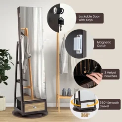 Tangkula 360° Swivel Jewelry Cabinet W/ Mirror Jewelry Storage Organizer Built-in Lights Dark Brown 13 Tangkula 360° Swivel Jewelry Cabinet W/ Mirror Jewelry Storage Organizer Built-in Lights Dark Brown -Tangkula Shop GUEST d9569cbd 6c63 4511 b886 96fee9173a54