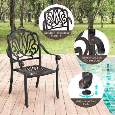 Tangkula Set of 2 Cast Aluminum Stackable Patio Dining Chairs with Armrests 4 Tangkula Set of 2 Cast Aluminum Stackable Patio Dining Chairs with Armrests - Image 4