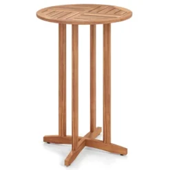 Tangkula 39" Outdoor Acacia Wood Bar Table with Slatted Round Top -Tangkula Shop GUEST d96f99da 8f7e 4663 bed0 4638d44cb22a