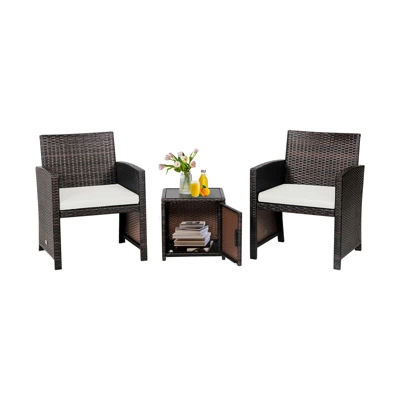 Tangkula 3 Pieces Outdoor PE Wicker Bistro Set With Waterproof Cover For Porch Balcony Garden And Poolside, Red/Off White/Grey/Turquoise 10 Tangkula 3 Pieces Outdoor PE Wicker Bistro Set With Waterproof Cover For Porch Balcony Garden And Poolside, Red/Off White/Grey/Turquoise - Image 10