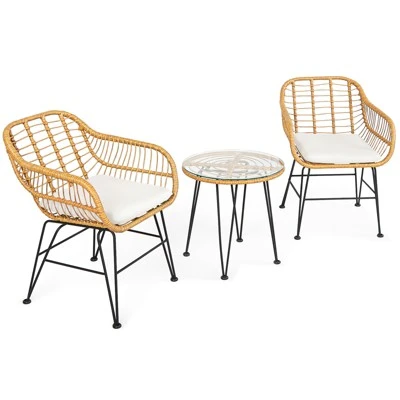 Tangkula 3 Pieces Patio Furniture Set W/Tempered Glass Coffee Table Set For Garden And Backyard White/Red/Turquoise/Grey/Black Cushions 7 Tangkula 3 Pieces Patio Furniture Set W/Tempered Glass Coffee Table Set For Garden And Backyard White/Red/Turquoise/Grey/Black Cushions - Image 7