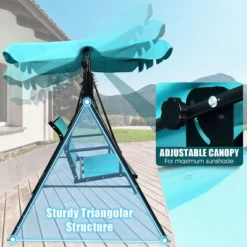Tangkula Outdoor 3-Person Canopy Swing Chair with Adjustable Sun Shade - Blue -Tangkula Shop GUEST d9d2f6b7 5f63 4389 a671 63f017370ef1
