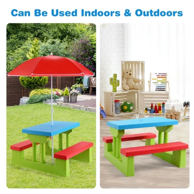 Tangkula Kids Picnic Table Set Indoor Outdoor Toddler Table With Bench & Removable Umbrella Portable Children Play Set 8 Tangkula Kids Picnic Table Set Indoor Outdoor Toddler Table With Bench & Removable Umbrella Portable Children Play Set - Image 8