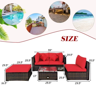 Tangkula 5-Piece Rattan Sectional Sofa Set: Modular Outdoor Patio Furniture with Red Cushions 7 Tangkula 5-Piece Rattan Sectional Sofa Set: Modular Outdoor Patio Furniture with Red Cushions - Image 7
