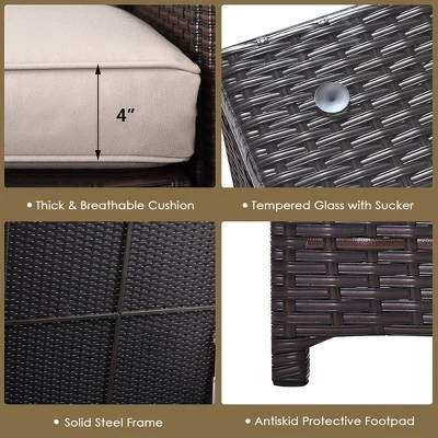 Tangkula 6-Piece Outdoor Rattan Sectional Sofa Set with 40,000 BTU Fire Table & Storage Box 4 Tangkula 6-Piece Outdoor Rattan Sectional Sofa Set with 40,000 BTU Fire Table & Storage Box - Image 4