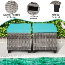 Tangkula Set of 2 Outdoor Rattan Cushioned Ottomans - All-Weather Patio Footrests -Tangkula Shop GUEST da30db1e 76d8 4d04 8ebe 64cfcdc86ed3