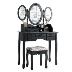 Tangkula Tri-Folding Mirror Vanity Makeup Set Dressing Table & Stool Unit W/ 7 Drawer 9 Tangkula Tri-Folding Mirror Vanity Makeup Set Dressing Table & Stool Unit W/ 7 Drawer -Tangkula Shop GUEST da34f162 ab63 4dea 9258 3967d38f0f26