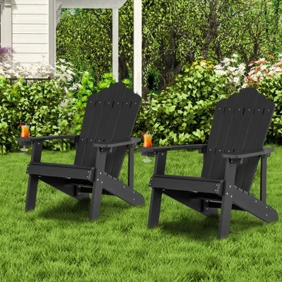 Tangkula 2PCS Adirondack Chair HIPS Adirondack Chair W/Cup Holder Realistic Wood Grain Weather Resistant Outdoor Chair For 380 LBS Weight Capacity Black/Navy/White/Teak/Dark Green/Red/Light Grey/Yellow 1 Tangkula 2PCS Adirondack Chair HIPS Adirondack Chair W/Cup Holder Realistic Wood Grain Weather Resistant Outdoor Chair For 380 LBS Weight Capacity Black/Navy/White/Teak/Dark Green/Red/Light Grey/Yellow