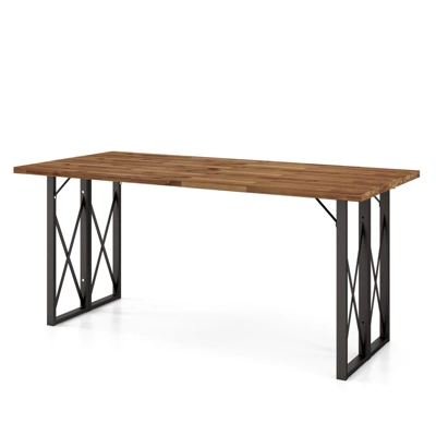 Tangkula 67" Heavy-Duty Rectangle Table Acacia Wood Dining Table W/ Umbrella Hole Patio 1 Tangkula 67" Heavy-Duty Rectangle Table Acacia Wood Dining Table W/ Umbrella Hole Patio