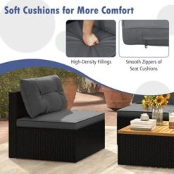 Tangkula Set Of 5 Rattan Sofa Set Outdoor Wicker Furniture Set W/Seat & Back Cushions Square Coffee Table Patio Sofa Set Gray -Tangkula Shop GUEST da9baa70 51f6 4bb8 aafa 3b466942475d