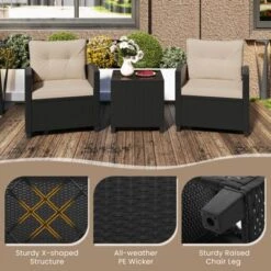 Tangkula 3-Piece Rattan Patio Conversation Set with Glass Top Coffee Table -Tangkula Shop GUEST dafe2e7a dcd2 40dc bc00 6f2a10eb2ace