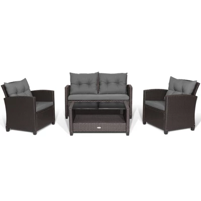 Tangkula 4-Piece Outdoor Rattan Furniture Set with Cushioned Sofa & Table 5 Tangkula 4-Piece Outdoor Rattan Furniture Set with Cushioned Sofa & Table - Image 5