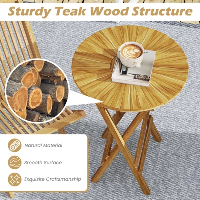 Tangkula Patio Folding Side Table 23.5" Teak Wood Round End Table Fully Assembled Natural 5 Tangkula Patio Folding Side Table 23.5" Teak Wood Round End Table Fully Assembled Natural - Image 5
