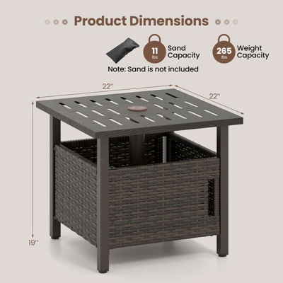 Tangkula Outdoor Side Table W/ 1.93"Umbrella Hole Patio Umbrella Stand W/ 2 Sand Bags 8 Tangkula Outdoor Side Table W/ 1.93"Umbrella Hole Patio Umbrella Stand W/ 2 Sand Bags - Image 8
