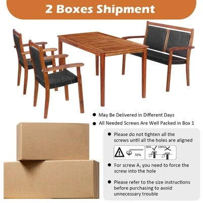 Tangkula 4-Piece Outdoor Acacia Wood & Rattan Dining Set with Umbrella Hole 6 Tangkula 4-Piece Outdoor Acacia Wood & Rattan Dining Set with Umbrella Hole - Image 6