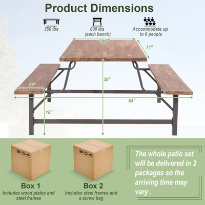 Tangkula 71" Patio Picnic Table Bench Set Outdoor Camping Table Set W/ Acacia Wood Tabletop & Seat 2" Umbrella Hole 8 Tangkula 71" Patio Picnic Table Bench Set Outdoor Camping Table Set W/ Acacia Wood Tabletop & Seat 2" Umbrella Hole - Image 8