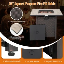 Tangkula 5-Piece Patio Furniture Set With 30 Inches Gas Fire Pit Table Outdoor PE Wicker Sectional Sofa Set With Cushions Red/Beige/Navy/Turquoise -Tangkula Shop GUEST dba7a6c3 04f6 40b2 b805 5fe0235a5e6f