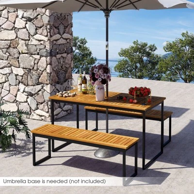 Tangkula 55” Patio Dining Table 6 People Acacia Wood Dining Table With Slatted Tabletop U-shaped Frame Adjustable Foot Pads 3 Tangkula 55” Patio Dining Table 6 People Acacia Wood Dining Table With Slatted Tabletop U-shaped Frame Adjustable Foot Pads - Image 3