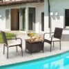 Tangkula 3-Piece Patio Bistro Set with Acacia Wood Coffee Table & Umbrella Hole