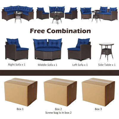 Tangkula 4-Piece Rattan Outdoor Furniture Set with Navy Cushions & Coffee Table 4 Tangkula 4-Piece Rattan Outdoor Furniture Set with Navy Cushions & Coffee Table - Image 4