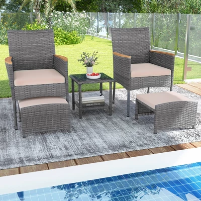 Tangkula 5 Pieces Wicker Patio Furniture Set PE Rattan Porch Chairs W/ Ottomans 2 Tangkula 5 Pieces Wicker Patio Furniture Set PE Rattan Porch Chairs W/ Ottomans - Image 2