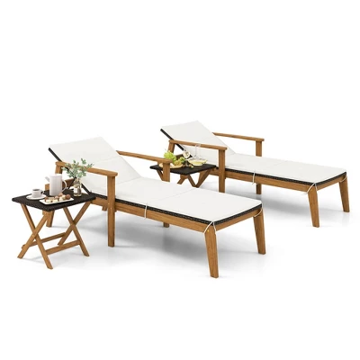 Tangkula 4 Piece Outdoor Chaise Lounge Chair Set Rattan With Armrests & 4-Level Backrest Folding Coffee Table & Cushioned Acacia Wood Lounge Chair Set 6 Tangkula 4 Piece Outdoor Chaise Lounge Chair Set Rattan With Armrests & 4-Level Backrest Folding Coffee Table & Cushioned Acacia Wood Lounge Chair Set - Image 6