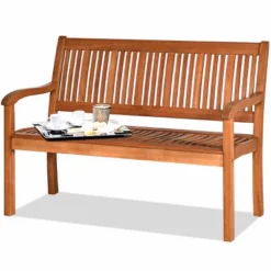 Tangkula Outdoor Eucalyptus Wood Park Bench Loveseat Chair With Armrest -Tangkula Shop GUEST dc72e5d3 5193 47e9 9308 5144ed5a1adc