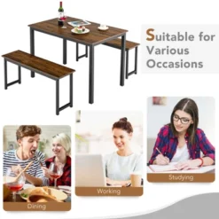 Tangkula 3pcs Dining Table Set For 4 Modern Industrial Counter Height Kitchen Table Set With 2 Benches For Dining Room Natural/Brown -Tangkula Shop GUEST dcc06a4b 1a22 4eba a421 a16b39fd4da2