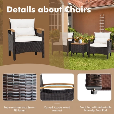 Tangkula 3-Piece Outdoor Patio Furniture Set with Acacia Wood Tabletop 7 Tangkula 3-Piece Outdoor Patio Furniture Set with Acacia Wood Tabletop - Image 7