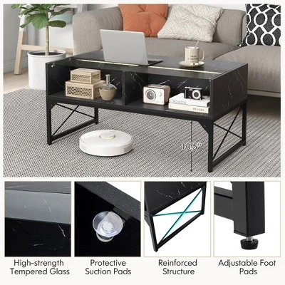 Tangkula High-gloss LED Coffee Table W/ Faux Marble & Tempered Glass Top 4 Storage Cubes 7 Tangkula High-gloss LED Coffee Table W/ Faux Marble & Tempered Glass Top 4 Storage Cubes - Image 7